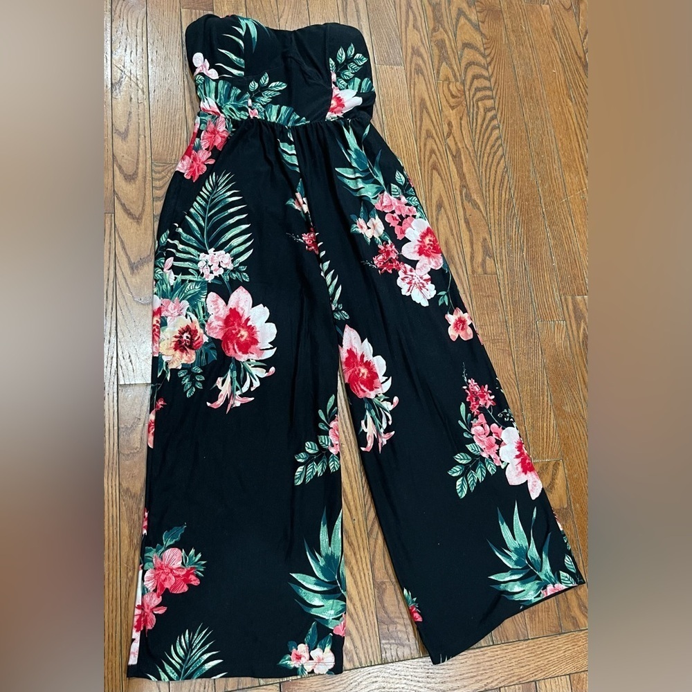 No Boundaries Black Floral Wide Leg Pants